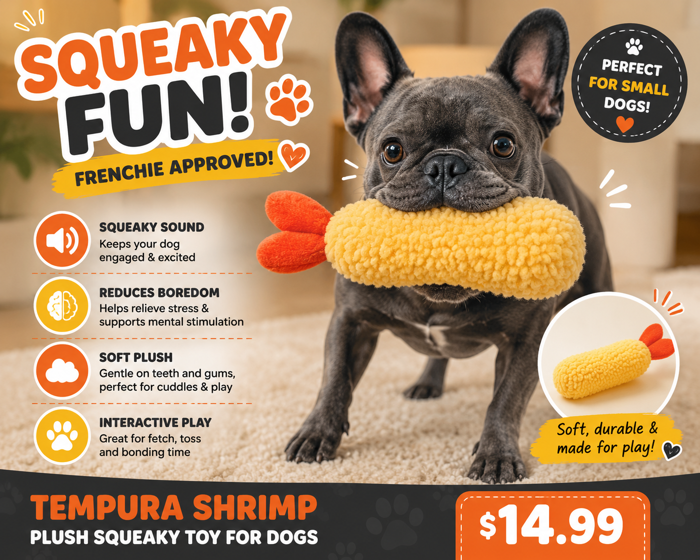 Tempura Shrimp Plush Squeaky Toy for Dogs