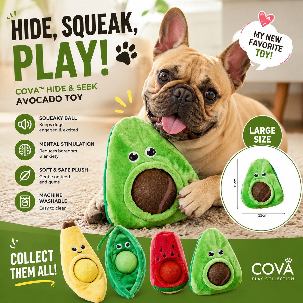 Cova™ Avocado Puzzle Squeaky Dog Toy