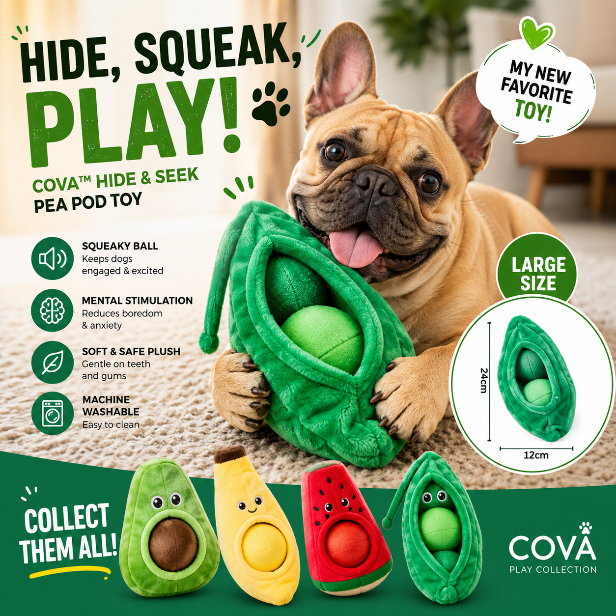 Cova™ Avocado Puzzle Squeaky Dog Toy